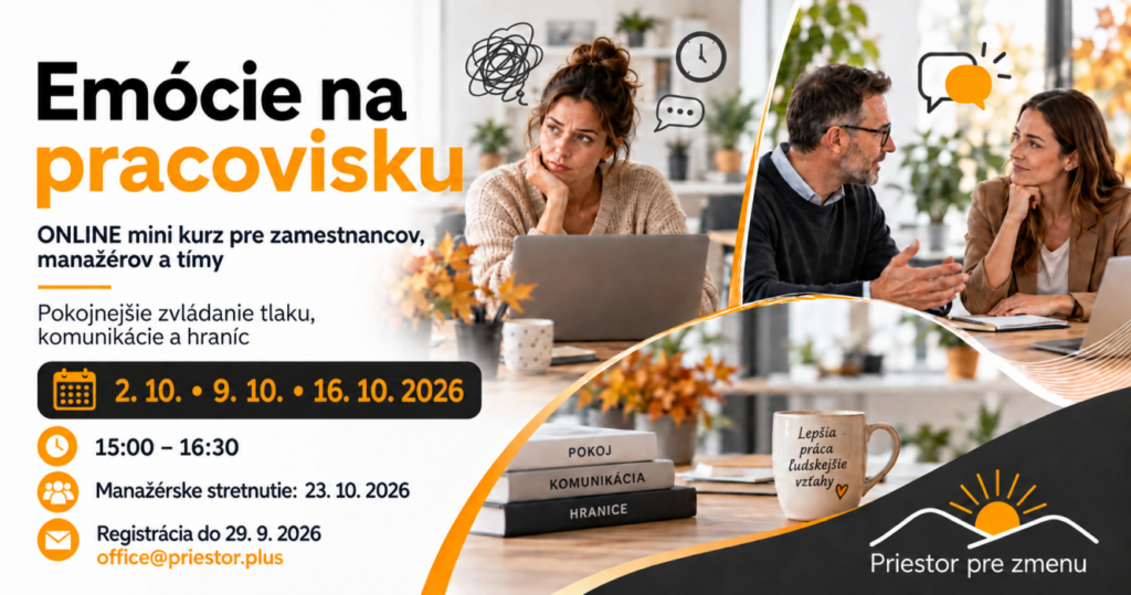 Emócie ovplyvňujú výkon, rozhodovanie aj vzťahy v každom tíme. Naučte sa s nimi pracovať tak, aby sa tlak nemenil na konflikty, vyčerpanie alebo pokles spolupráce. Kurz Emócie na pracovisku vám pomôže zvládnuť toto obdobie s väčším pokojom, jasnejšou komunikáciou a bez zbytočného vnútorného napätia.